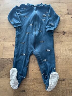 Pekkle Blue Kids One-Piece Footed Pajamas with Police Car Print size 12 months